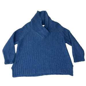 Soft Surroundings Sweater Women XL Blue Ribbed Knit Wrap Mock Neck Wool Cashmere
